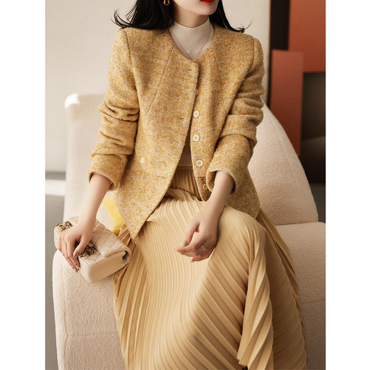 2025 Premium wool tweed small fragrant jacket short  spring and autumn new spring clothing high-end women's clothing gold gray