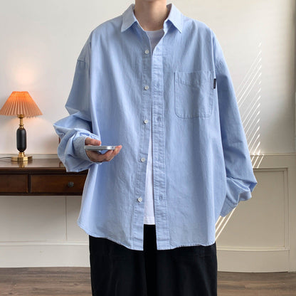saferido      -shop 90s fashion men Japanese Style Cityboy Solid Color Long-Sleeved Shirt Summer Men's Niche Design Sense Stacked Lapel Shirt Coat Fashion