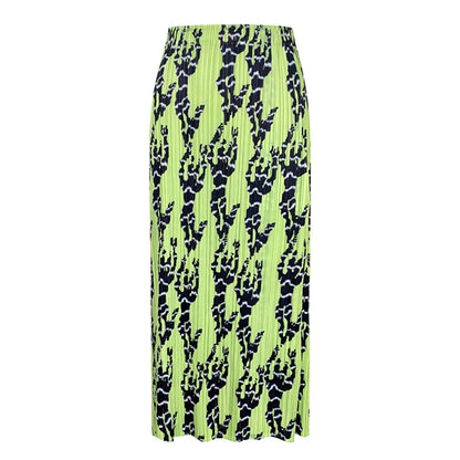 Folded skirt summer new niche printing pleated skirt casual medium and long A word elegant style women's clothing