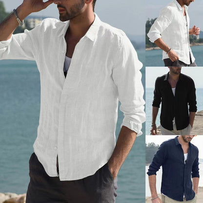 saferido      -shop men’s fashion Pure Cotton Solid Color Long-Sleeved Shirt Men's Youth Casual Cardigan Shirt Men's Coat Promotion
