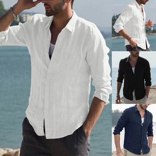 saferido      -shop men’s fashion Pure Cotton Solid Color Long-Sleeved Shirt Men's Youth Casual Cardigan Shirt Men's Coat Promotion