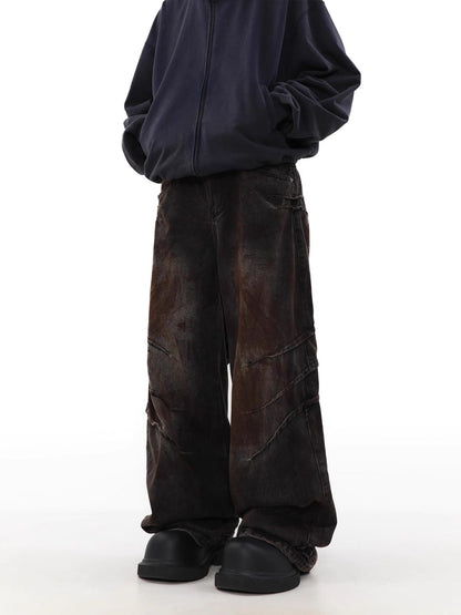 American high street design, old and dirty wasteland style jeans for men, new loose niche straight pants for spring
