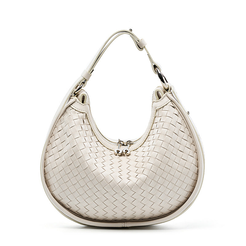 popular early spring new niche cowhide woven handbag fashion underarm bag women's shoulder messenger bag crescent bag