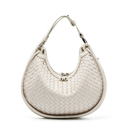 popular early spring new niche cowhide woven handbag fashion underarm bag women's shoulder messenger bag crescent bag