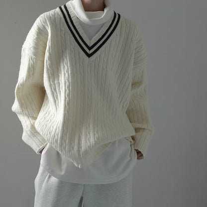 saferido      -shop classy outfits men Preppy Style V-neck Sweater Men's Suit Ins Winter New Loose All-Match Sweater Niche Sweater