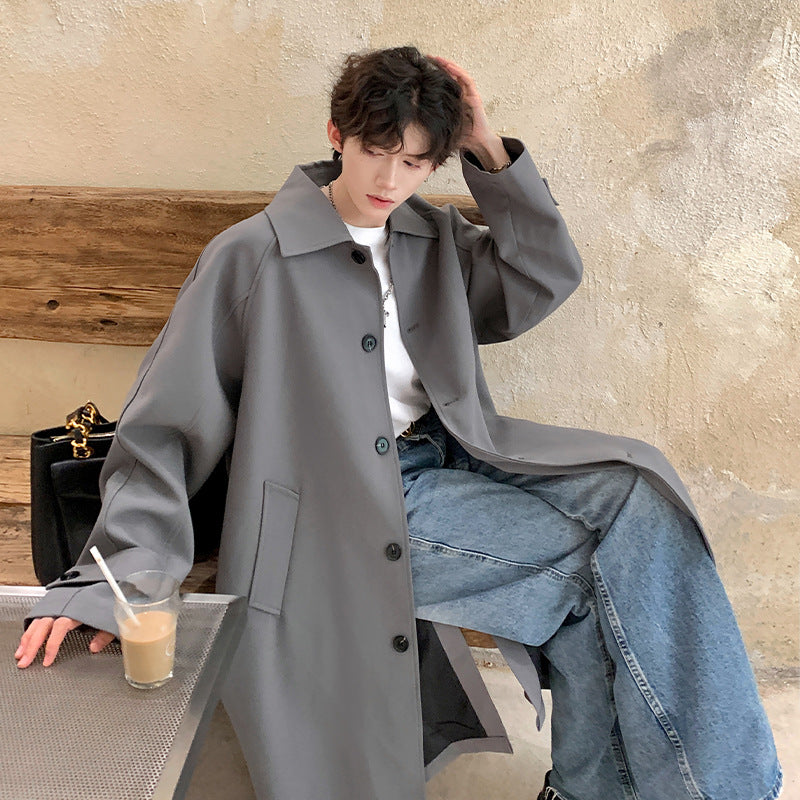 saferido hipster Spring and Autumn Korean Style Windbreaker Men's Handsome All-Match Mid-Length Windbreaker Hong Kong Style Trendy High-Grade Thickened Coat