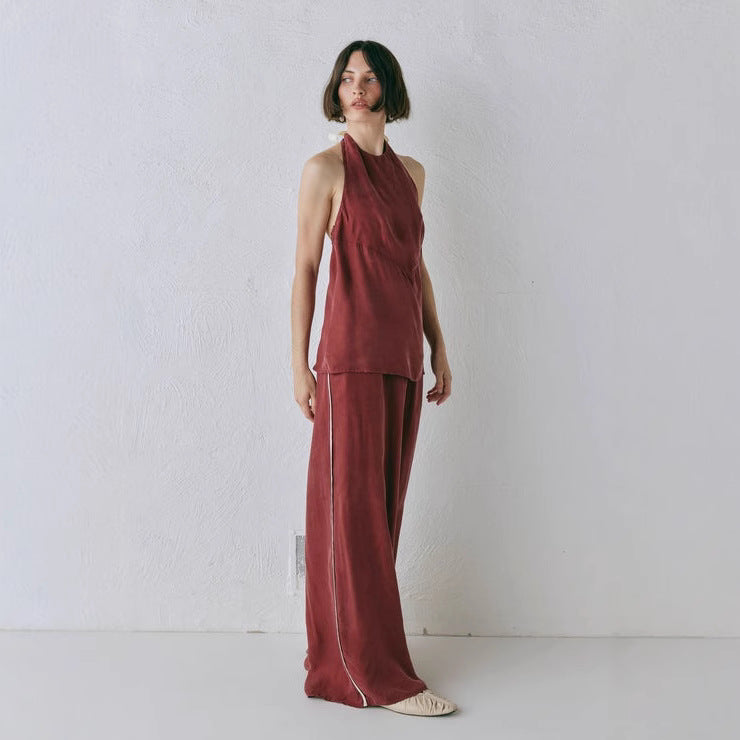 2025 2025 new Popular trade women's clothing sleeveless round neck solid color wide-leg pants temperament commuter fashion suit trousers