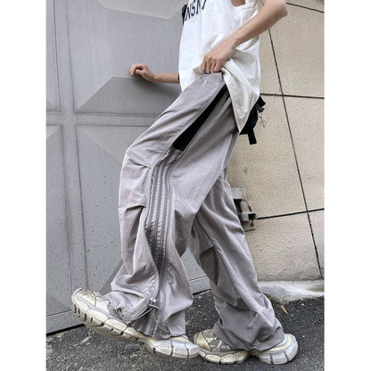 Contrast color dopamine wear quick-drying pants new summer American striped paratrooper pants couple side zipper wide-leg pants