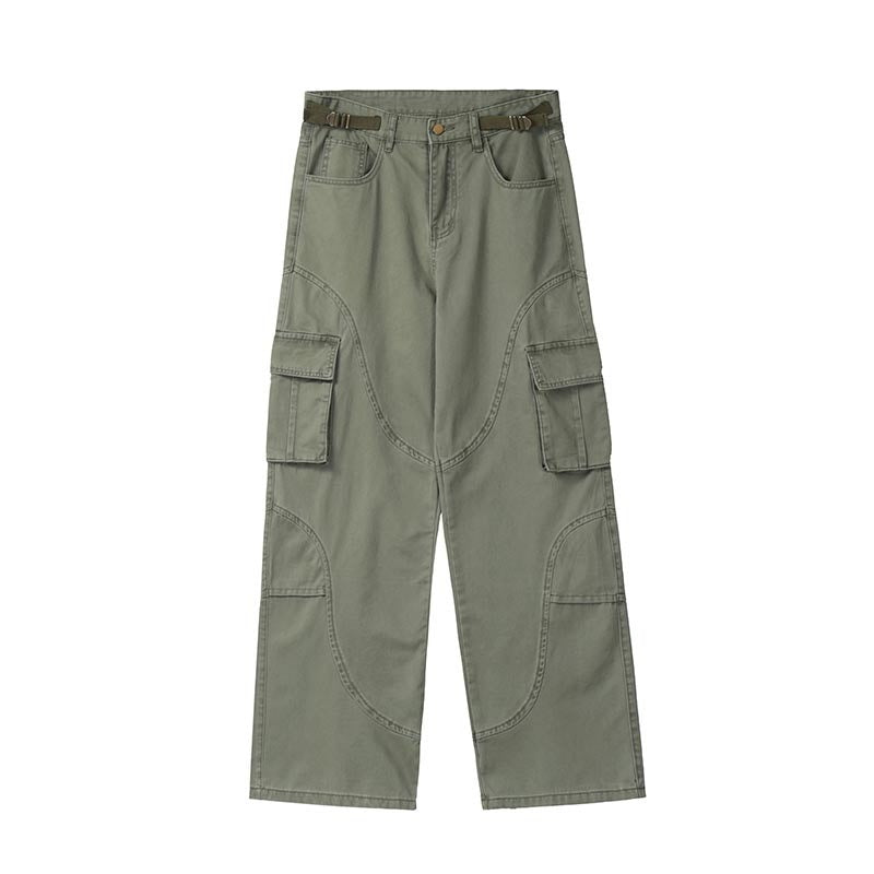 saferido fall outfits men Retro Men's and Women's Pocket Trendy Casual Pants Trousers Loose American Straight High Street Overalls Pants