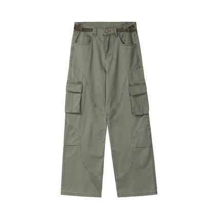 saferido fall outfits men Retro Men's and Women's Pocket Trendy Casual Pants Trousers Loose American Straight High Street Overalls Pants