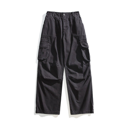 saferido 2000s fashion Japanese Retro Autumn Distressed Washed Overalls Casual Large Pocket Men's and Women's Loose Trousers