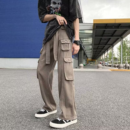 saferido boy outfits Trendy Casual Pants Pants Youth Popular Men's Solid Color Fashion Straight Spring Loose Overalls Mid Waist