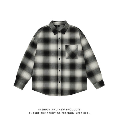 saferido      -shop black men fashion urban Spring and Autumn Flannel Cotton Plaid Long-Sleeved Shirt Men's Japanese Wear Loose plus Size All-Match Top Coat