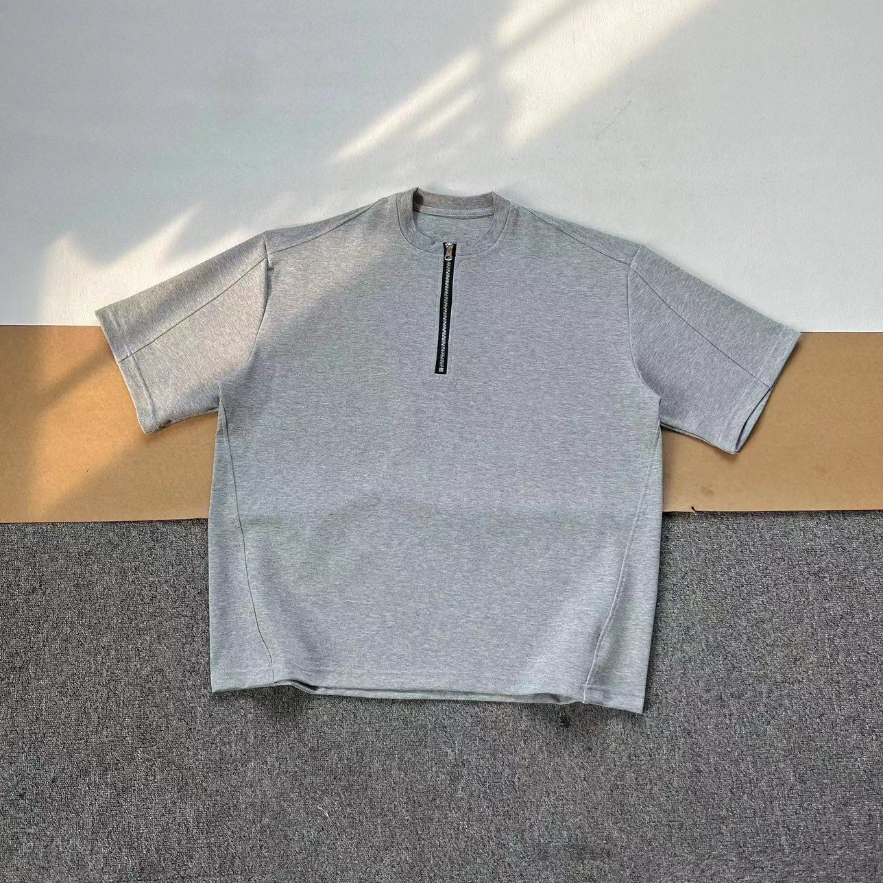 American trendy brand niche simple cotton short-sleeved T-shirt men's summer new loose street half-zip short-sleeved top