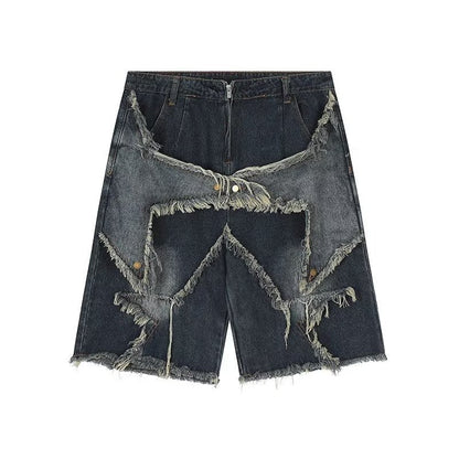saferido skater boy outfits American-Style Retro Multi-Pocket Star Frayed Jeans Men's and Women's Loose Washed Distressed Wide-Leg Pants Summer