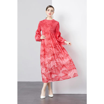 dresses, women's light and familiar style design, butterfly printing long skirts, loose and thin elegant skirts