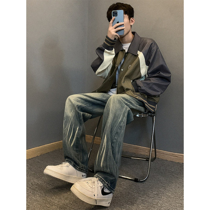 saferido masc outfits Washed Jeans Men's Autumn and Winter Ruoshuai Loose Straight Fashion Pants Men's American Retro Casual Trousers