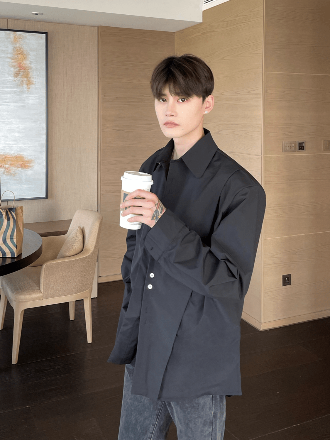 saferido [CUIBUJU] long-sleeved loose Korean version shirt na794