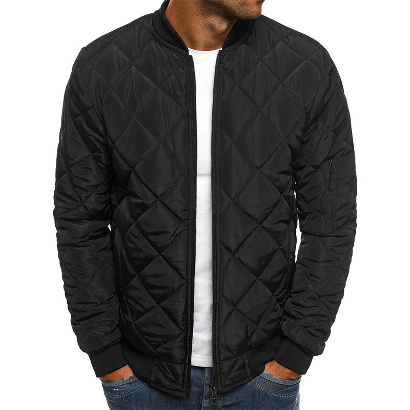 saferido      -shop old money outfits men European Size Men's Solid Color Jacket Cotton-Padded Coat Rhombus Sewed Thickened Stand Collar Cotton-Padded Coat Winter Warm Cotton-Padded Coat