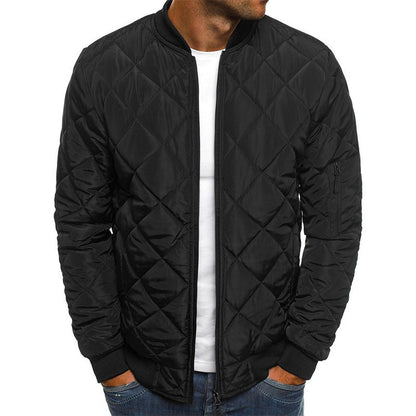 saferido      -shop old money outfits men European Size Men's Solid Color Jacket Cotton-Padded Coat Rhombus Sewed Thickened Stand Collar Cotton-Padded Coat Winter Warm Cotton-Padded Coat