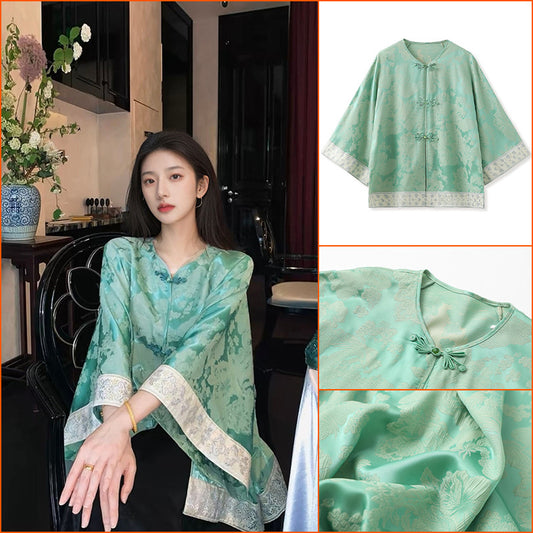 spring new Chinese style printed shirt retro celebrity temperament light luxury loose top M5007