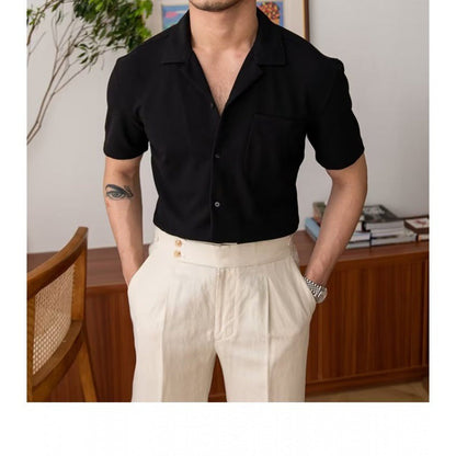 saferido      -shop hoco outfits for guys Five-Quarter Sleeve Trendy Summer Shirt Japanese Men's Standard Cuban Collar Youth Popular Lazy New Solid Color