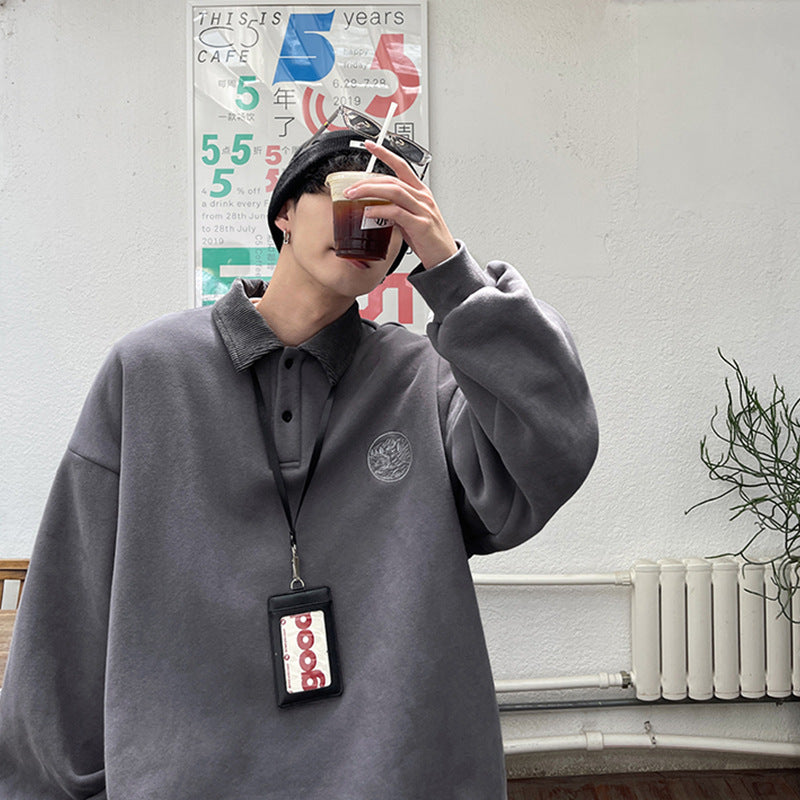 saferido outfit inspo Polo Collar Spring and Autumn Sweater Men's Ins Korean Style Trendy Loose Lazy Style Coat Spring Trendy Handsome All-Match Top Clothes