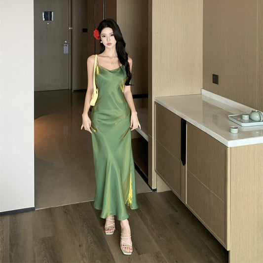 2025 vacation style fish tail hip dress women's summer pendant feeling slim suspender skirt temperament banquet dress skirt
