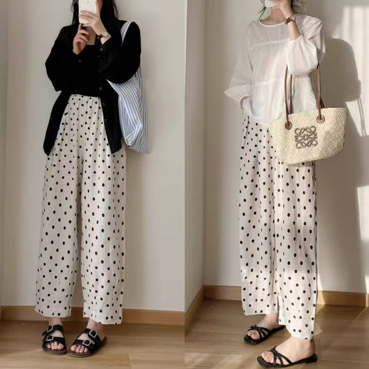 summer new Korean version of fashion temperament polka dot Harlan radish pants loose and versatile casual nine-point pants