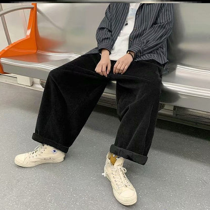 saferido men fall outfits casual Spring and Autumn Japanese Harajuku Style Corduroy Pants Fashionable Retro Trendy Loose Straight Casual Pants Harem Wide Leg Pants