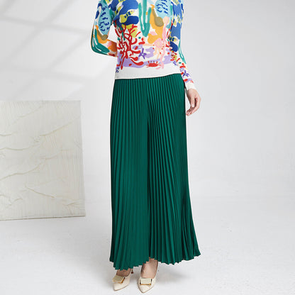2025 pendant feeling high waist wide leg pants women's fashion Popular style loose solid color long versatile pleated casual trousers skirt