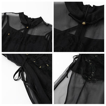 summer new new Chinese style embroidered long top half body yarn long skirt temperament set M4205