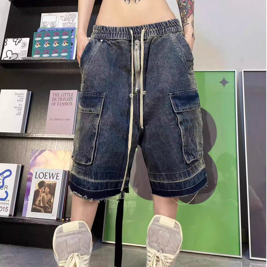 saferido jorts mens outfits 2024 American Retro Washed Workwear Denim Shorts Men's and Women's Summer Thin Straight Men's Shorts