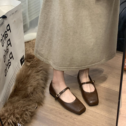 2025 British style small leather shoes for women's new spring and autumn casual retro square head Mary Jane single shoes for women
