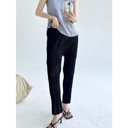 Folds popular spring and summer new simple fashion slim straight pants femininity versatile and thin casual pants