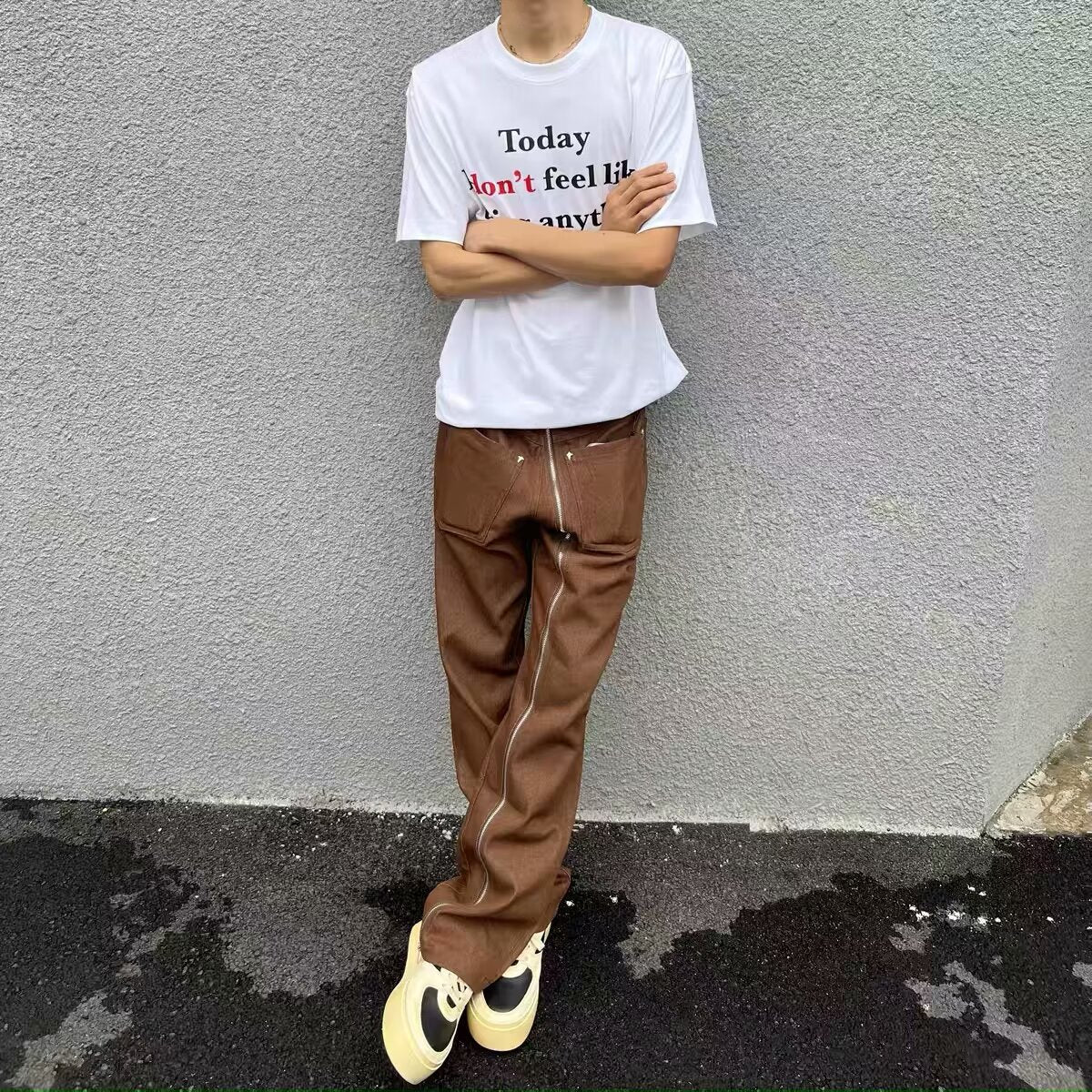 saferido mens fall fashion 2024 American High Street Vibe National Fashion Original Simple All-Match Zipper Cleanfit Straight Casual Pants