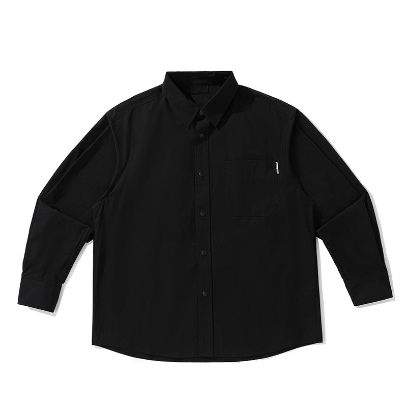 Japanese youth work shirt men's long sleeve spring and autumn new casual loose solid color retro shirt jacket trend