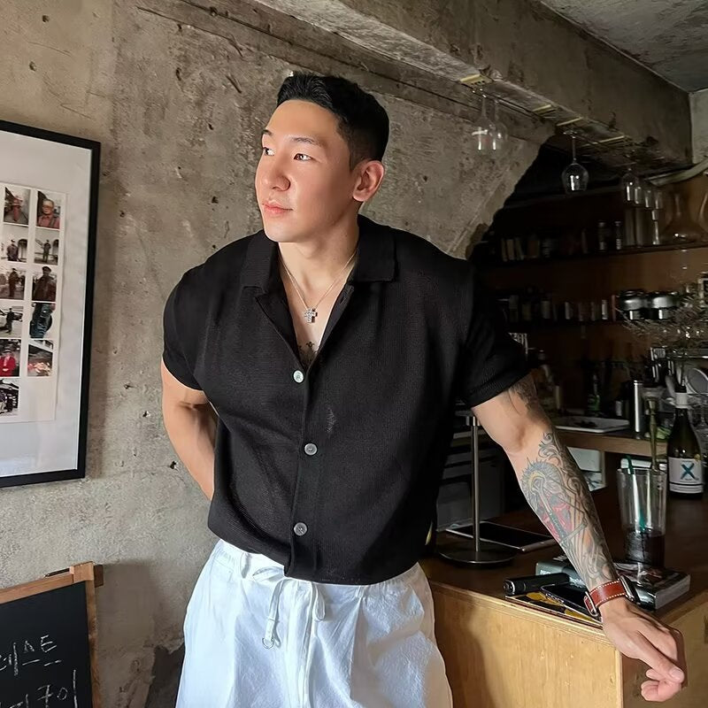 saferido      -shop mens fashion Short-Sleeved Men's Summer New Trendy Men's All-Match Polo Shirt Casual Lapel T-shirt Lazy Style Cardigan Knitted T-shirt Trendy