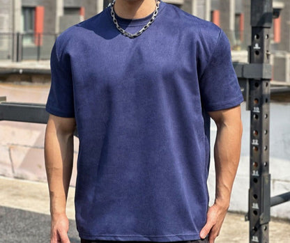 Fitness short-sleeved men's sports round neck T-shirt American summer solid color slim fit all-match trendy brand heavy casual training clothes
