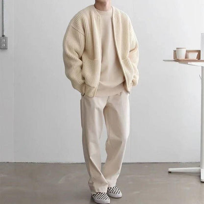 saferido      -shop mens winter fashion Autumn and Winter New Fashion Trendy Ins Trendy Knitted Cardigan Men's Solid Color Sweater Loose Casual Lazy Style