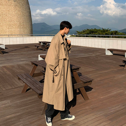 saferido mens fall fashion Autumn and Winter New Men's Mid-Length Trench Coat Korean Handsome Yupi Coat British Style Coat