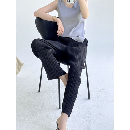Folds popular spring and summer new simple fashion slim straight pants femininity versatile and thin casual pants