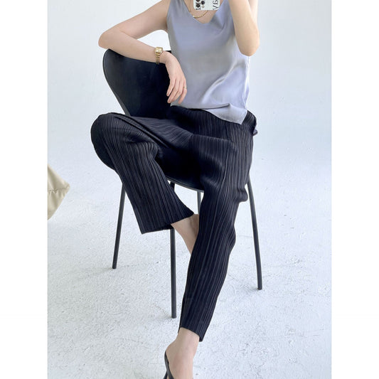 Folds popular spring and summer new simple fashion slim straight pants femininity versatile and thin casual pants