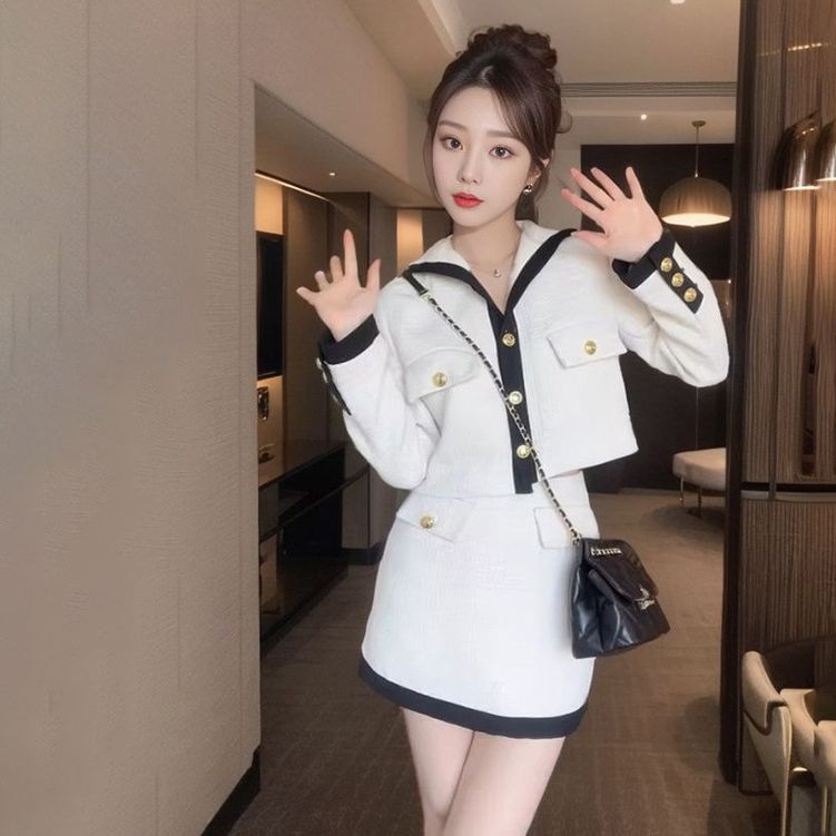 popular spring and summer new celebrity style fashion suit white small suit skirt two-piece set women's L1060