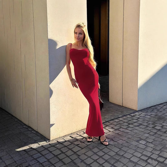 SAFERIDO 2025 Hot trade  new  style New women's clothing sexy Spice Girls suspender backless pleated long solid color dress
