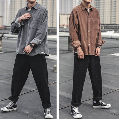 saferido fall outfits men Corduroy Shirt Men's Long-Sleeved Autumn Japanese Fashionable Casual Loose Men's Autumn and Winter Thick Shirt Men's Coat