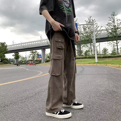 saferido boy outfits Trendy Casual Pants Pants Youth Popular Men's Solid Color Fashion Straight Spring Loose Overalls Mid Waist