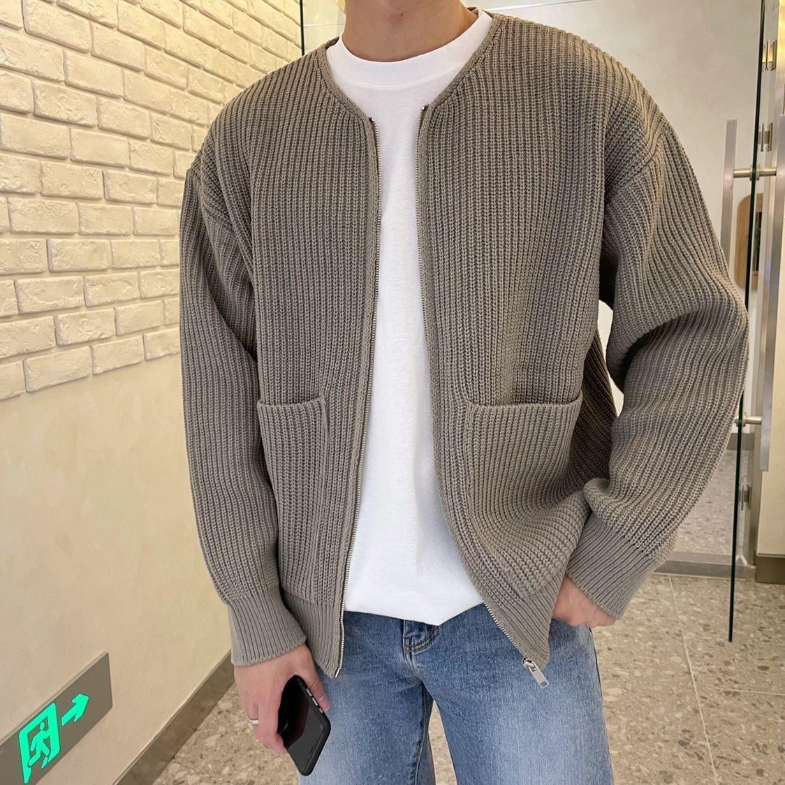 saferido      -shop mens winter fashion Autumn and Winter New Fashion Trendy Ins Trendy Knitted Cardigan Men's Solid Color Sweater Loose Casual Lazy Style