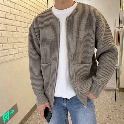 saferido      -shop mens winter fashion Autumn and Winter New Fashion Trendy Ins Trendy Knitted Cardigan Men's Solid Color Sweater Loose Casual Lazy Style