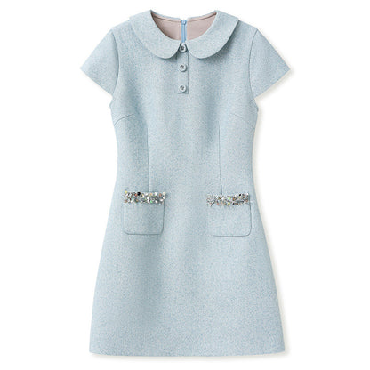 spring new small fragrant style lapel slim and thin small high-end age-reducing short-sleeved dress MZ038